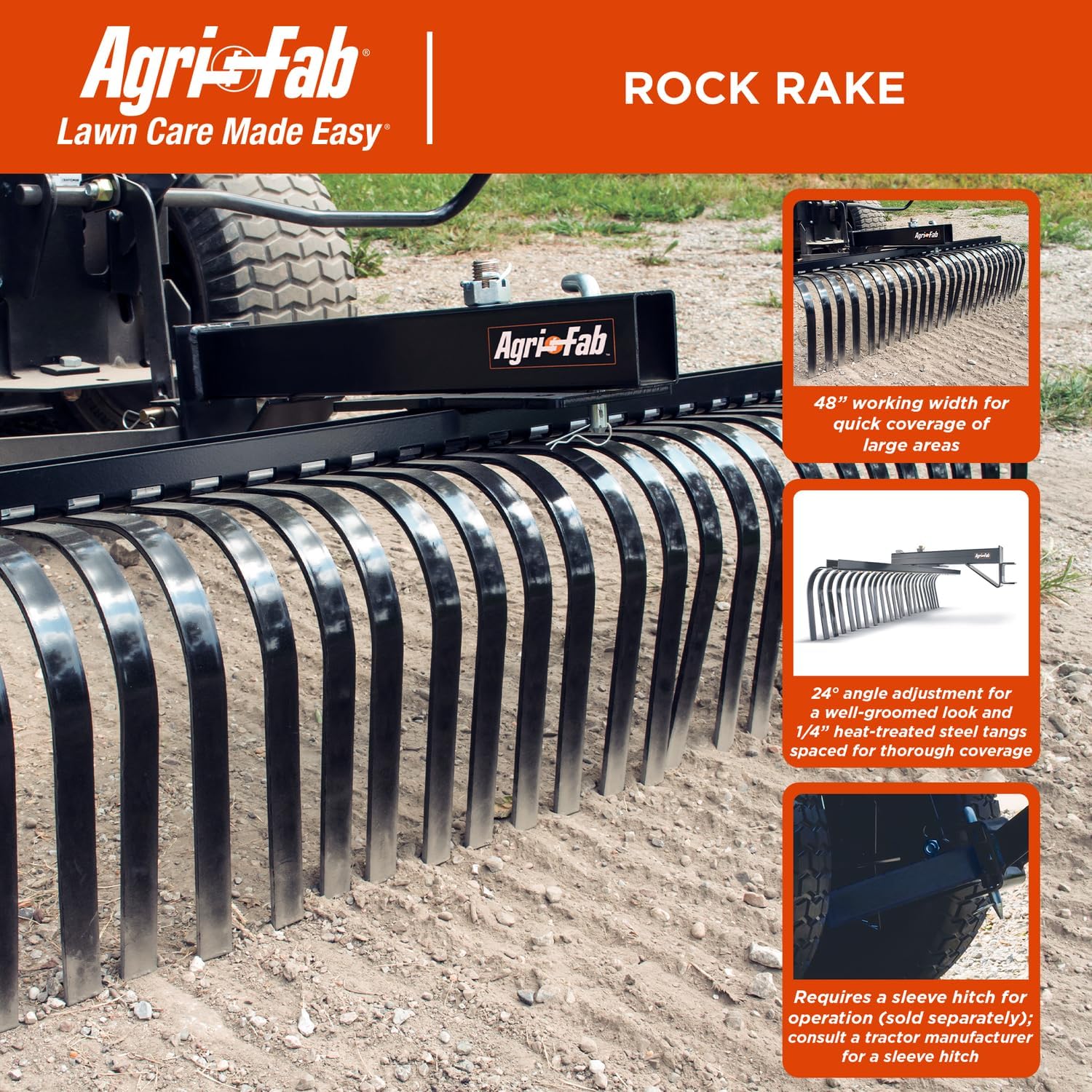 Agri-Fab 45-0366 Sleeve Hitch Rock Rake 48in 1/4in Heat-Treated Steel ...